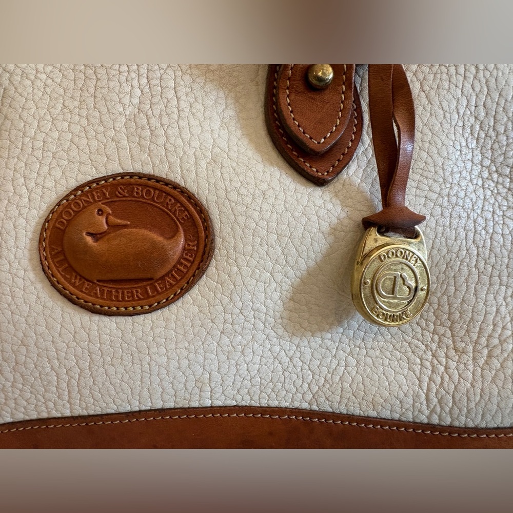 Dooney & Bourke Cream Pebbled Leather Satchel with Brown Trim - Picture 3 of 12